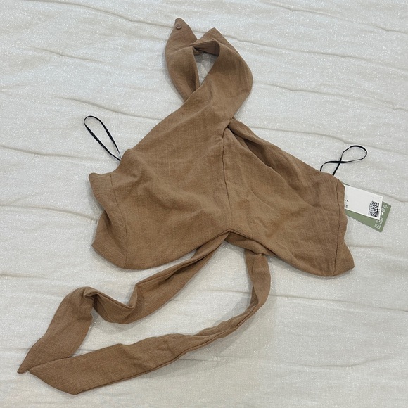 H&M Tops - H&M Brown Halter linen Top- criss cross